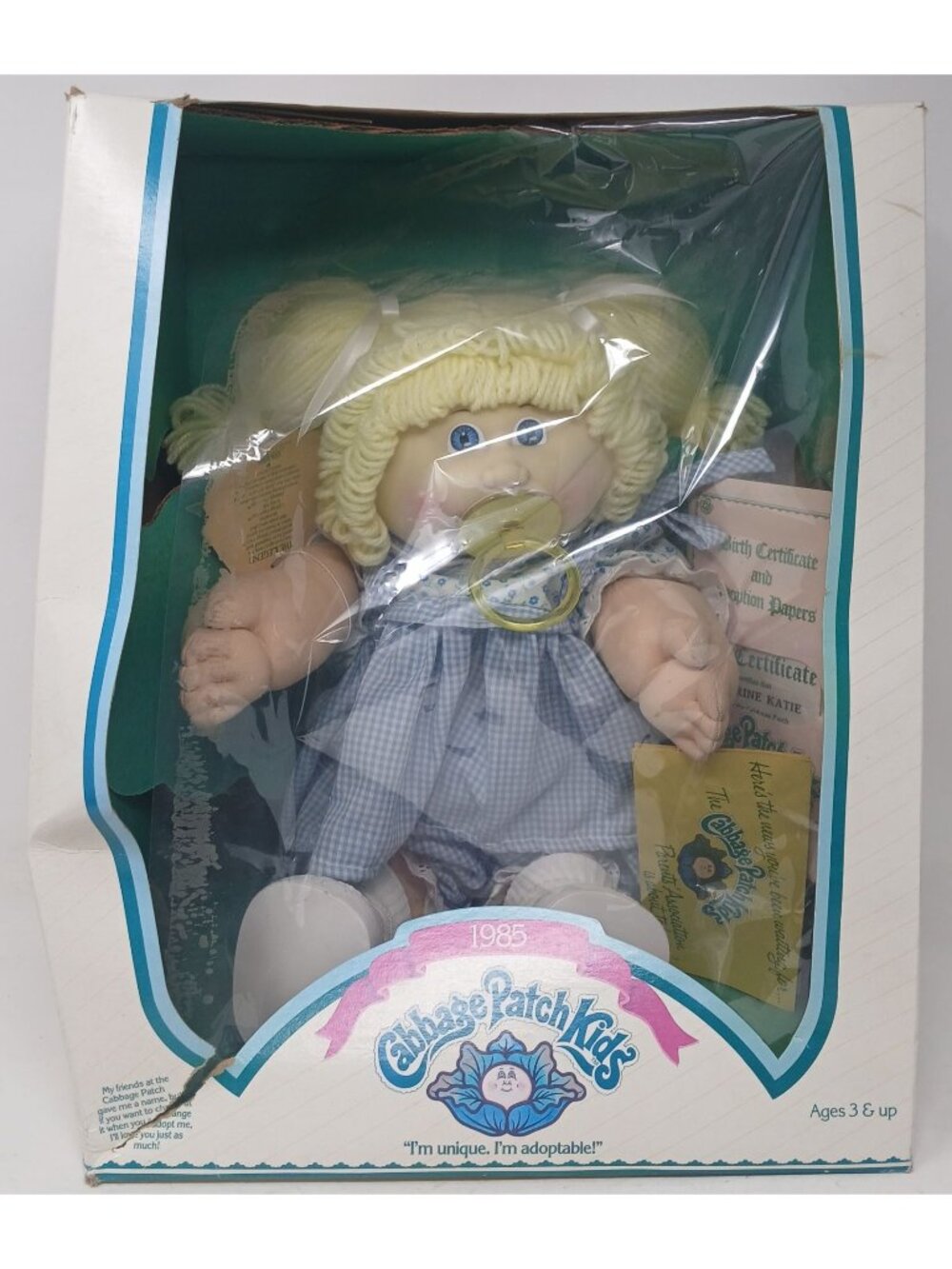1985 Coleco Cabbage Patch Kids 3900 Complete Boxed Doll w Pacifier & Papers #SB4